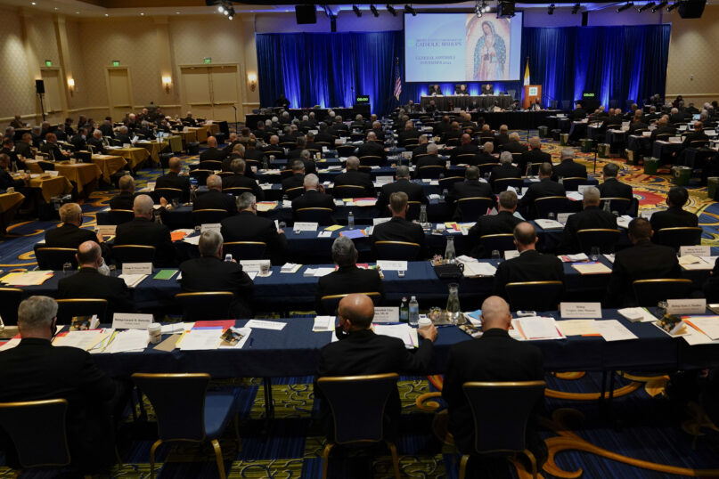 Clergy attend the fall General Assembly meeting of the United States Conference of Catholic Bishops, Nov. 17, 2021, in Baltimore.(AP Photo/Julio Cortez)