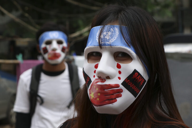 Young demonstrators participate in an anti-coup mask strike in Yangon, Myanmar, on April 4, 2021. Years after coming under scrutiny for contributing to ethnic and religious violence in Myanmar, internal documents viewed by The Associated Press show that Facebook continues to have problems detecting and moderating hate speech and misinformation on its platform in the Southeast Asian nation. (AP Photo, File)