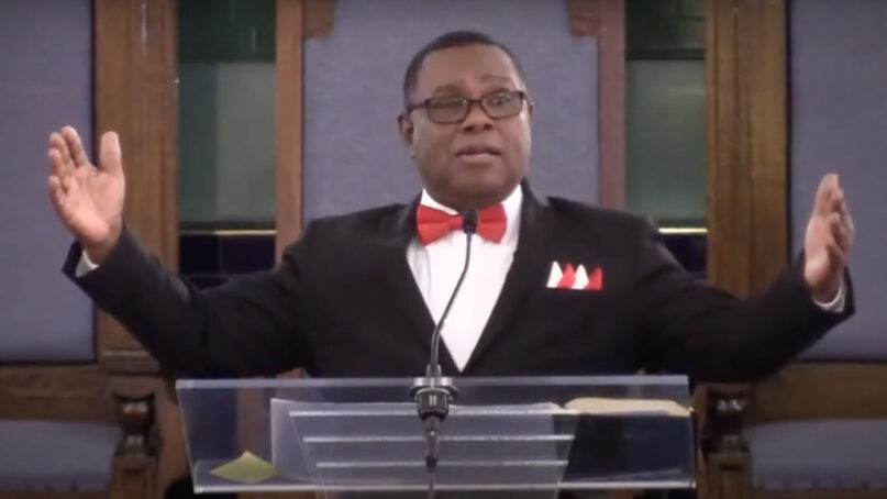 Pastor Burnett Robinson preaches at Grand Concourse Seventh-day Adventist Church in Oct. 2021. Video screengrab
