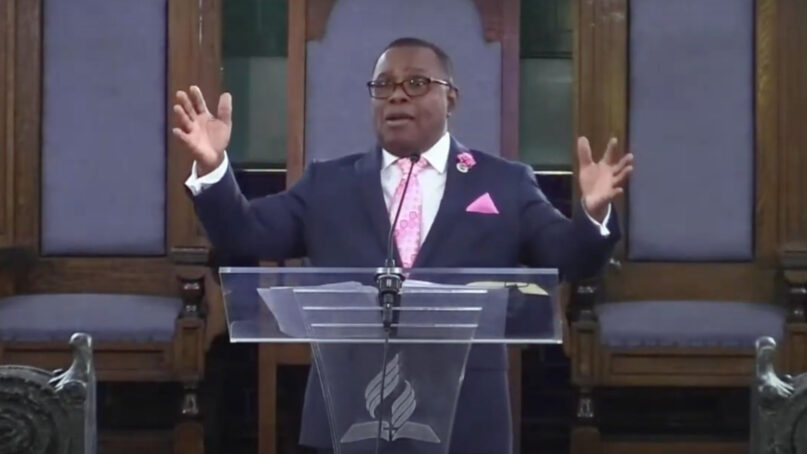 Former pastor Burnett Robinson preaches at Grand Concourse Seventh-day Adventist Church in the Bronx. Robinson has since been removed from his position in the church. Video screen grab
