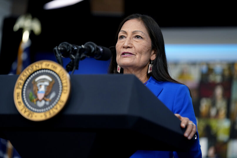 Interior Secretary Deb Haaland speaks during a Tribal Nations Summit during Native American Heritage Month, in the South Court Auditorium on the White House campus, Nov. 15, 2021, in Washington. (AP Photo/Evan Vucci)