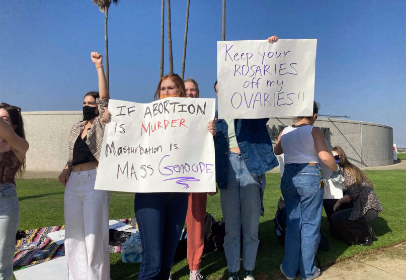 Loyola Marymount University students protest Nov. 17, 2021, in Los Angeles, in reaction to the university’s response to a Planned Parenthood fundraiser hosted on campus by the LMU Women in Politics group. RNS photo by Alejandra Molina