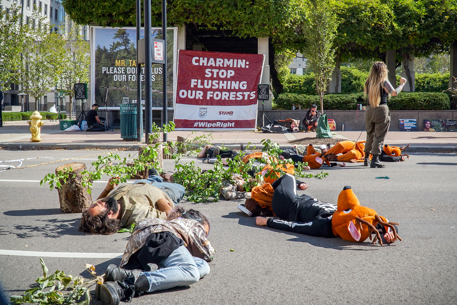 Activists demonstrate against alleged deforestation by Procter & Gamble outside company headquarters in Cincinnati, Ohio, on Oct. 12, 2021. Photo courtesy of Tina Gutierrez/Stand.earth