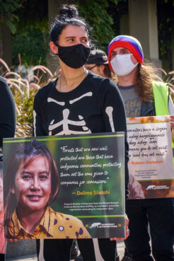 Activists demonstrate against alleged deforestation by Procter & Gamble outside company headquarters in Cincinnati, Ohio, on Oct. 12, 2021. Photo courtesy of Tina Gutierrez/Stand.earth