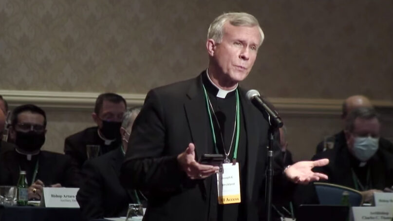 Bishop Joseph Strickland speaks during the fall General Assembly meeting of the United States Conference of Catholic Bishops, Nov. 17, 2021, in Baltimore. (Video screen grab)