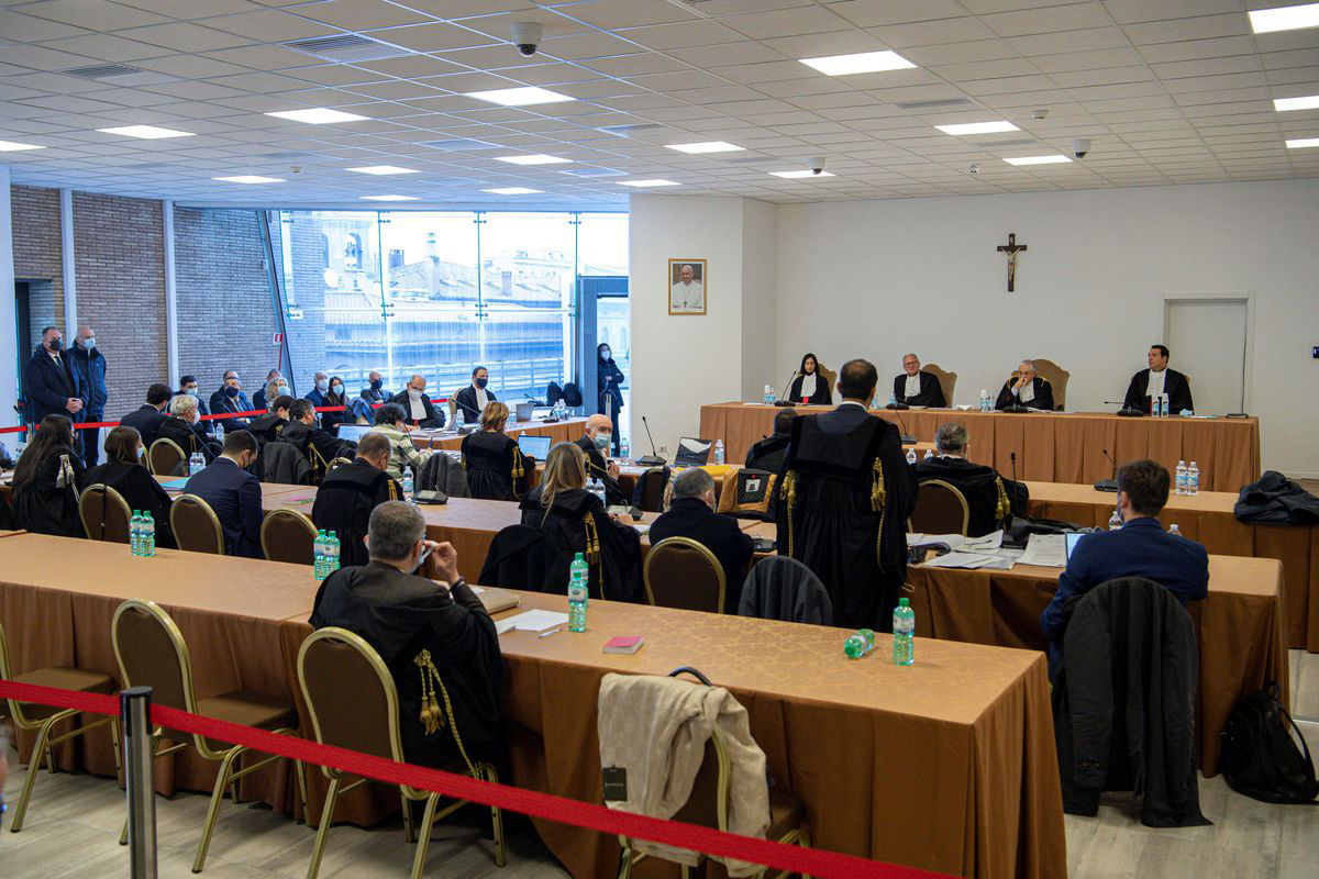 A Vatican trial of 10 people accused of financial crimes, including Cardinal Angelo Becciu, resumes after a chief judge ordered the prosecution to give the defense more access to evidence and question defendants who had not been allowed to speak earlier, at the Vatican, November 17, 2021. Photo by Vatican Media