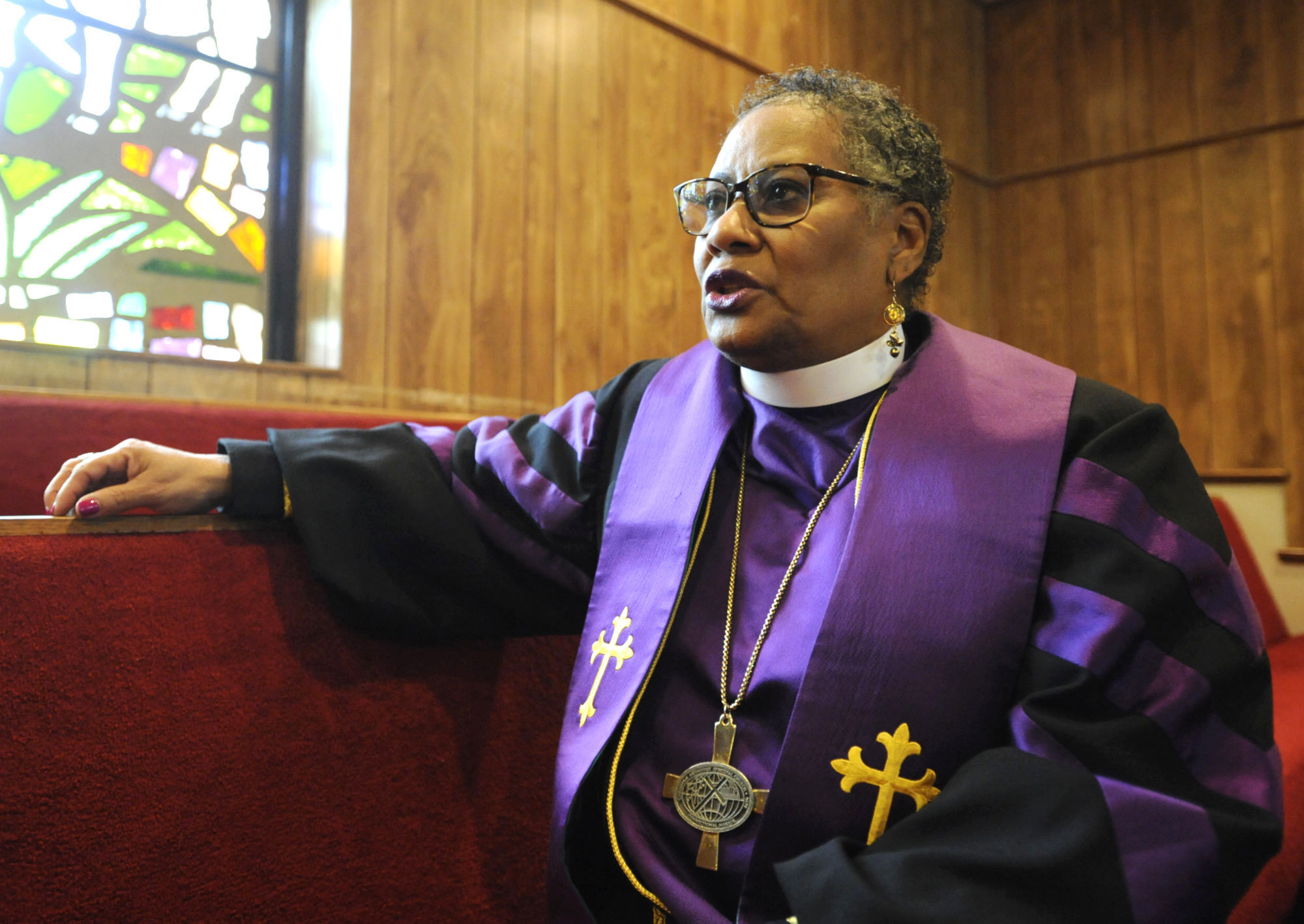 Bishop Teresa Jefferson-Snorton of the Christian Methodist Episcopal Church is shown at Moody Temple CME Church in Fairfield, Ala., on Tuesday, Nov. 16, 2021. Jefferson-Snorton is the CME Church's first and only woman bishop. (AP Photo/Jay Reeves)