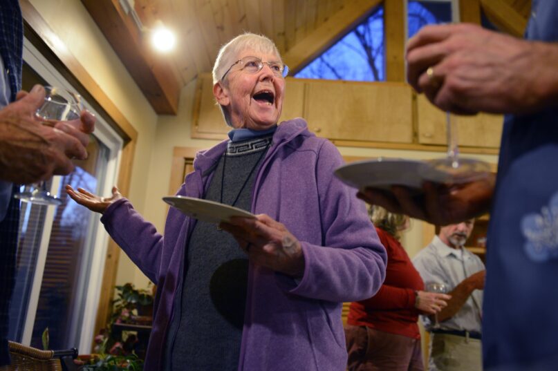 Sister Megan Rice answers questions from members of a church group at a home in Maryville, Tennessee, in 2013. (Linda Davidson / The Washington Post via Getty Images)