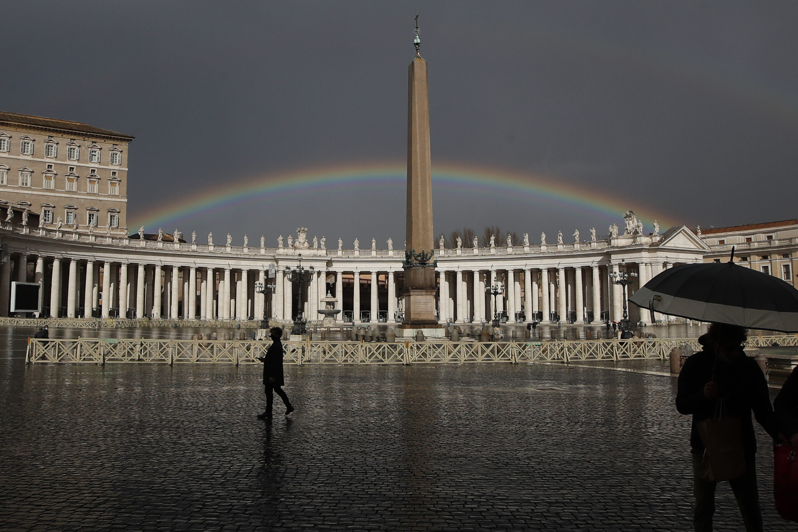 A rainbow shines over St. Peter's Square at the Vatican, on Jan. 31, 2021. (AP Photo/Alessandra Tarantino, File)