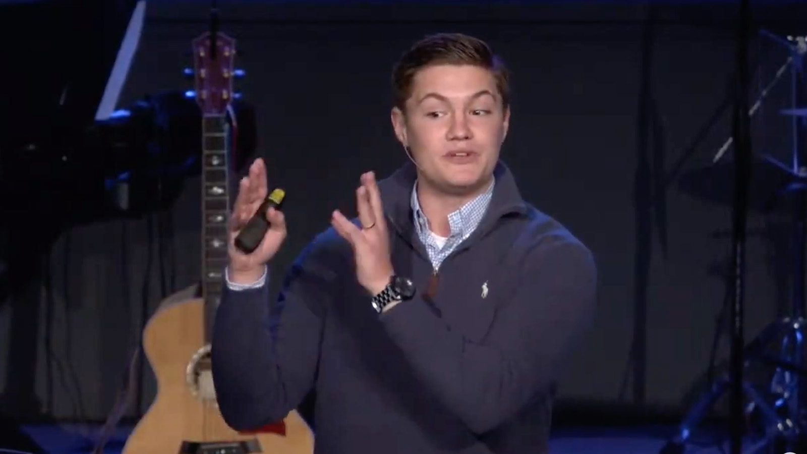 Pastor Cooper Young preaches at Crossroads Community Church in Chittenango, New York, on Dec. 19, 2021. Video screengrab