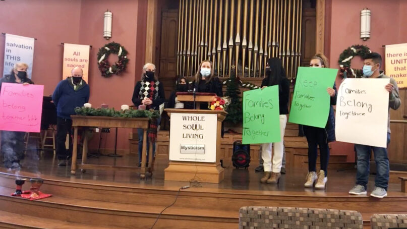 A news conference is held by the Metro Denver Sanctuary Coalition, Dec. 29, 2021, at First Unitarian Society of Denver. Video screen grab