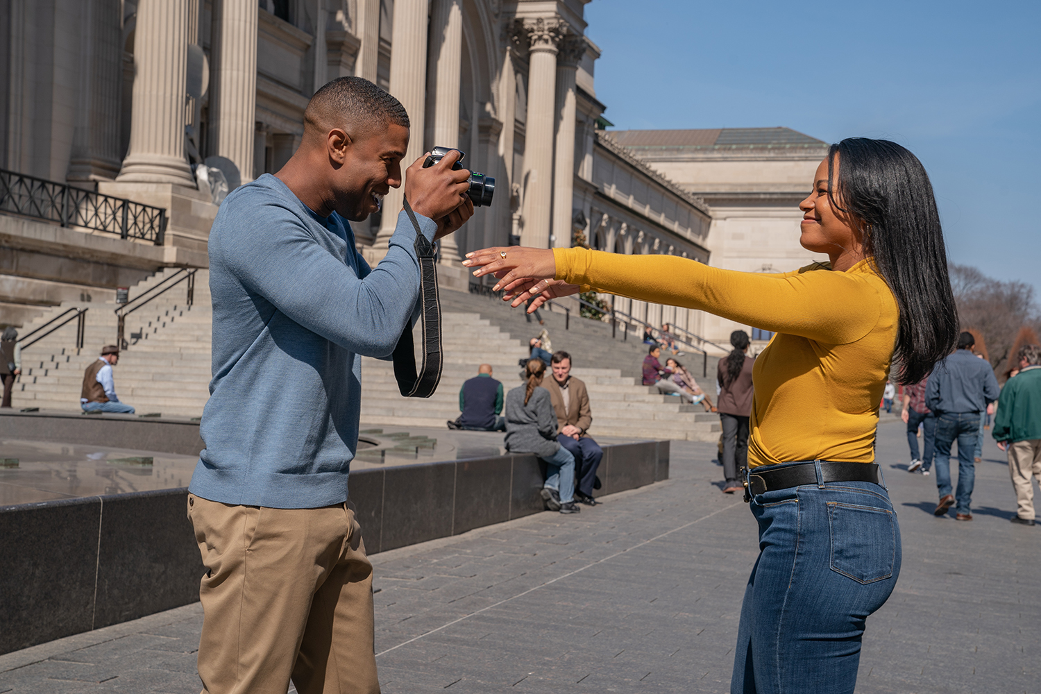 Charles Monroe King, played by Michael B. Jordan, and Dana Canedy, played by Chanté Adams, in Columbia Pictures' "Journal for Jordan." Screengrab from the film courtesy of Sony Pictures