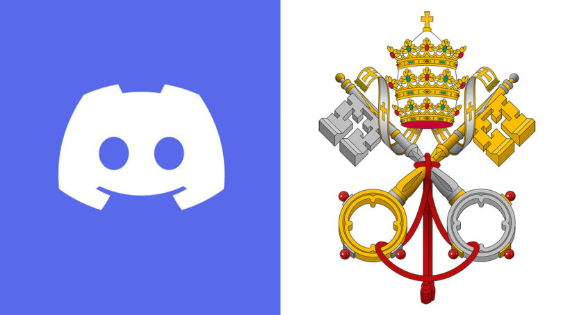 The Discord logo, left, and the Vatican City emblem, right. Courtesy images