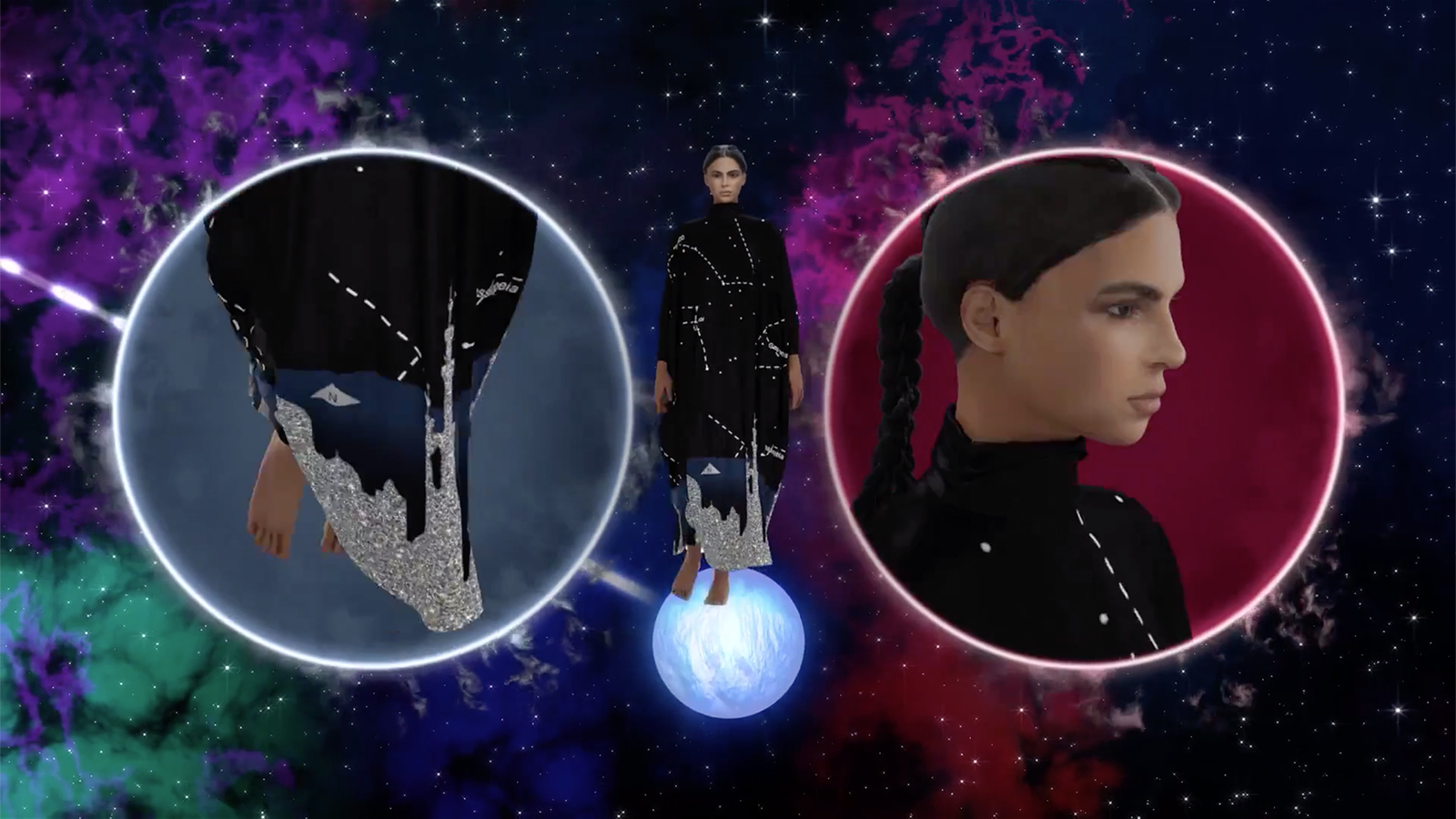 Virtual modeling of Elle B Zhou's fashions.  Video screengrab