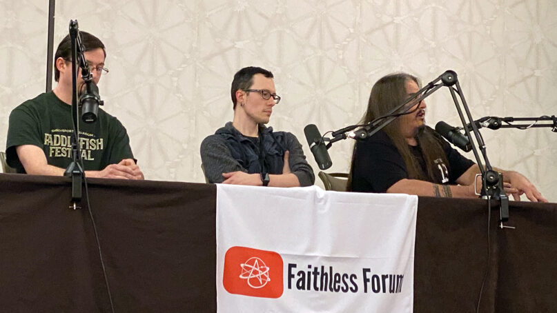 Owen Morgan, center, participates in a Faithless Forum conference panel in Austin, Texas, in Nov. 2021. Courtesy photo