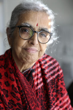 Dr. Uma Mysorekar, president of the Hindu Temple Society of North America, poses for a portrait at their offices in New York City on Friday, Dec. 3, 2021. Mysorekar got involved with the temple in the mid-1980s and has been part of its administration for years, as it expanded its facilities as well as its programming. (AP Photo/Jessie Wardarski)