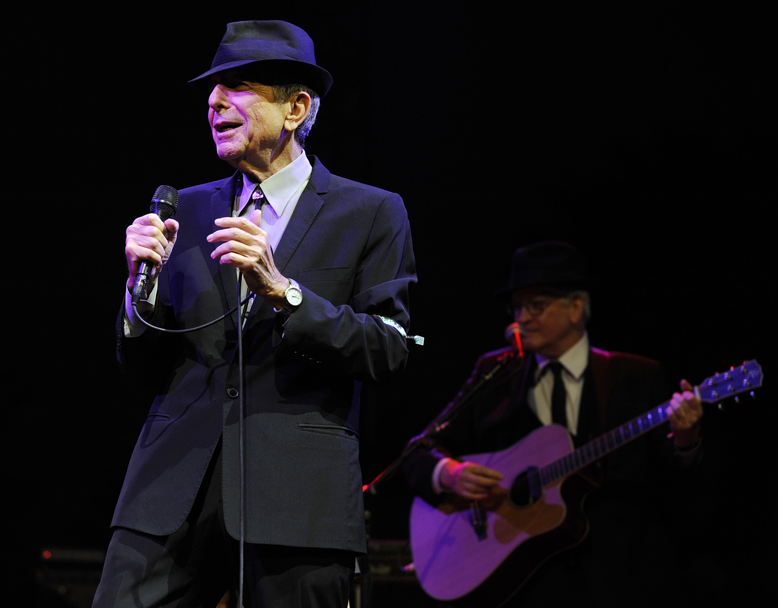 FILE - In this April 17, 2009, file photo, Leonard Cohen performs during the Coachella Valley Music & Arts Festival in Indio, Calif. (AP Photo/Chris Pizzello, File)