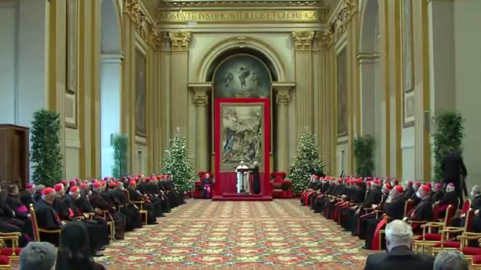Pope Francis addresses members of the Roman Curia at the Vatican on Dec. 23, 2021. Video screengrab via Vatican Media