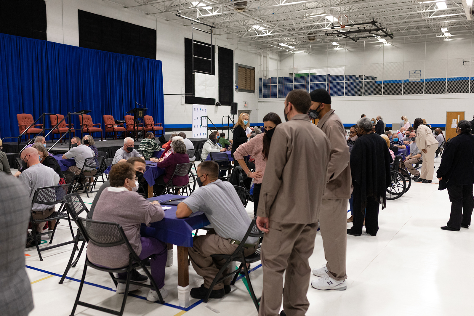 Graduating inmates visit with guests during the College at Southeastern graduation ceremony, Wednesday, Dec. 15, 2021, at Nash Correctional Institution in Nashville, North Carolina. Photo courtesy of Southeastern Baptist Theological Seminary in Wake Forest, North Carolina