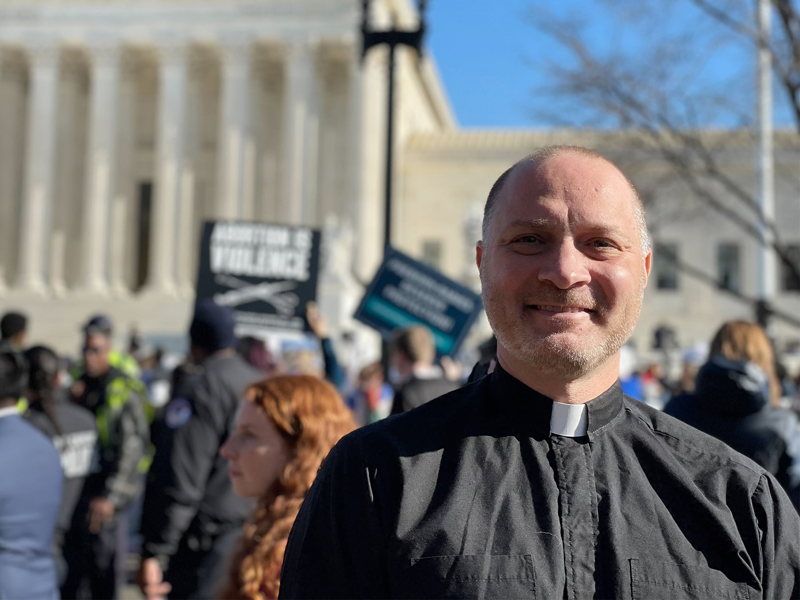 Reverend Michael Salemink in front of the United States Supreme Court, Wednesday, December 1, 2021, in Washington, DC RNS photo by Jack Jenkins