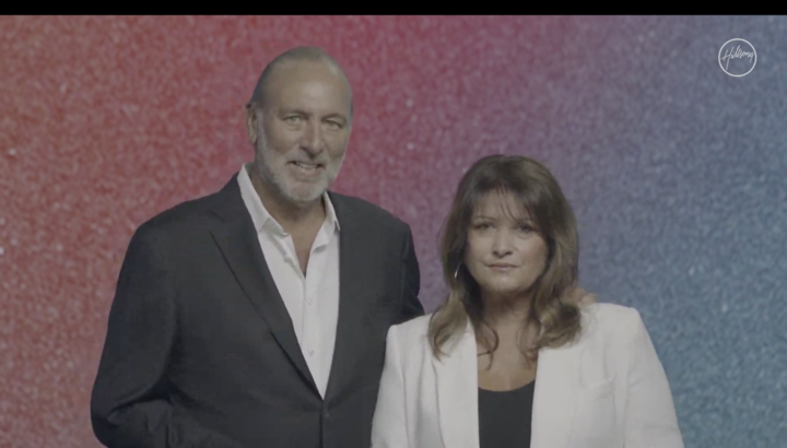 Brian and Bobbie Houston in a screengrab of a video announcing that he is taking an extended leave from leadership of Hillsong, the global megachurch the couple founded. January 30, 2022