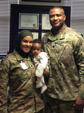 Army Colonel Khallid Shabazz, right, poses with SPC Savannah Spencer, who requested that Shabazz say a dua for her baby. Shabazz was Spencer's division chaplain for the 7th Infantry Division. Photo courtesy of Khallid Shabazz
