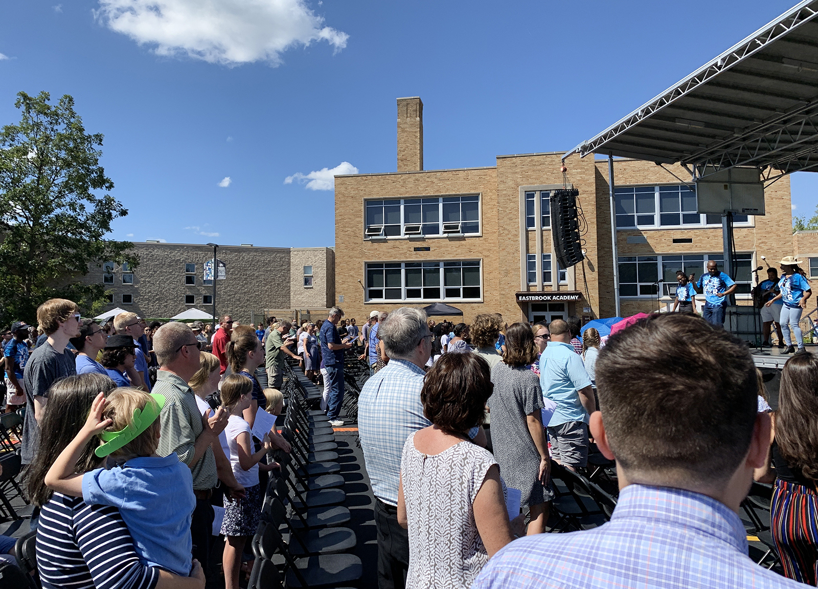 Worshipers attend an outdoor service at Eastbrook Church in Milwaukee, Wisconsin in August 2021. RNS Photo by Bob Smietana