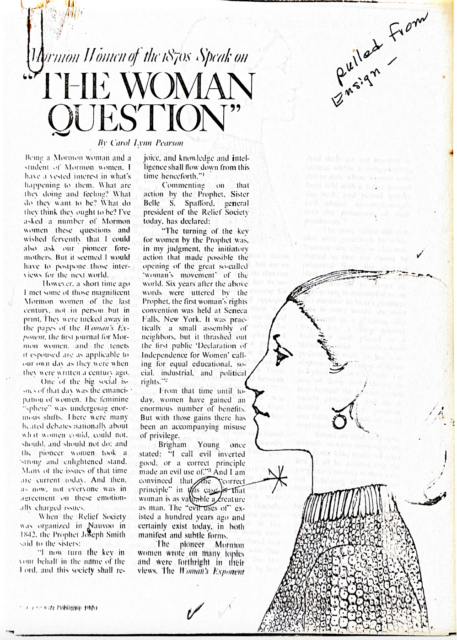 The first page of the laid-out article for the February 1973 "Ensign" magazine.