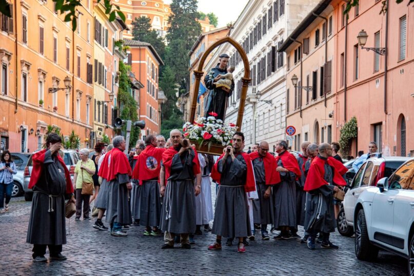 Bearers carry the relic and the statue in honor of St. Anthony of Padua during a procession in Rome, Italy. St. Anthony of Padua was proclaimed a doctor of the church in 1946. ()