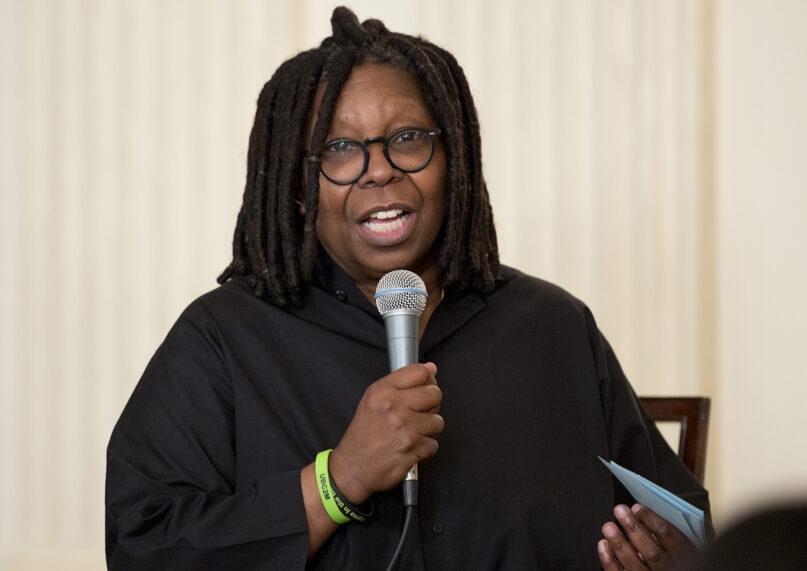 FILE - Whoopi Goldberg speaks during the Broadway at the White House event in the State Dining Room of the White House in Washington, Monday, Nov. 16, 2015. Goldberg has apologized in a tweet Monday, Jan. 31, 2022, for saying the Holocaust was not about race. Her initial comments Monday morning on ABC’s ‘’The View