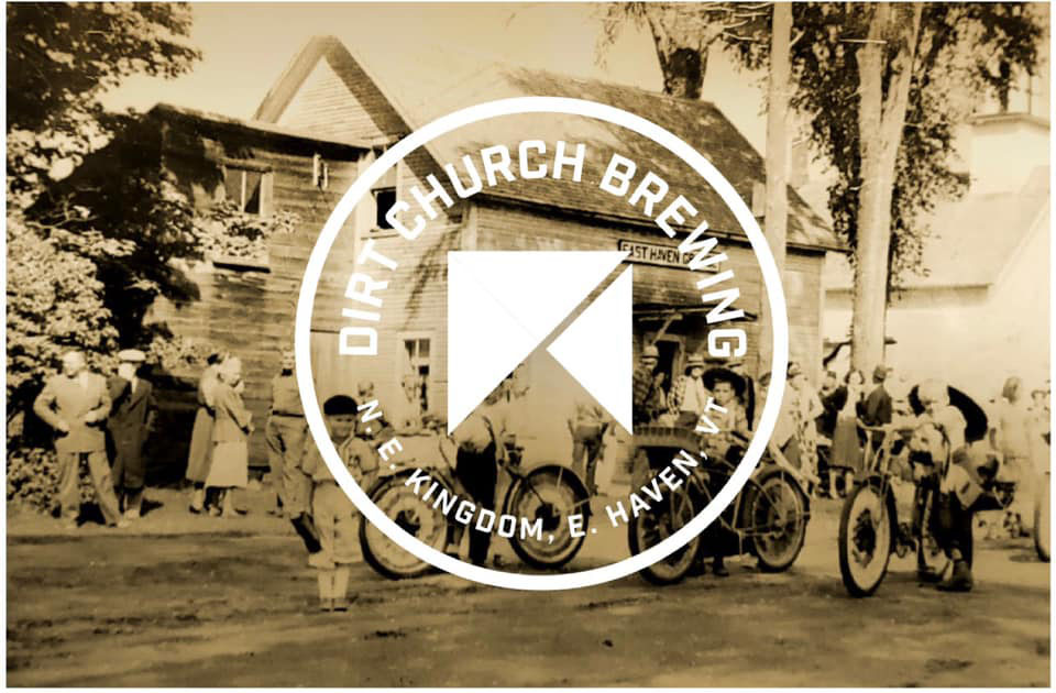 The logo of Dirt Church Brewing Company in East Haven, Vermont, on a historic photo of the location, circa 1948. Courtesy image