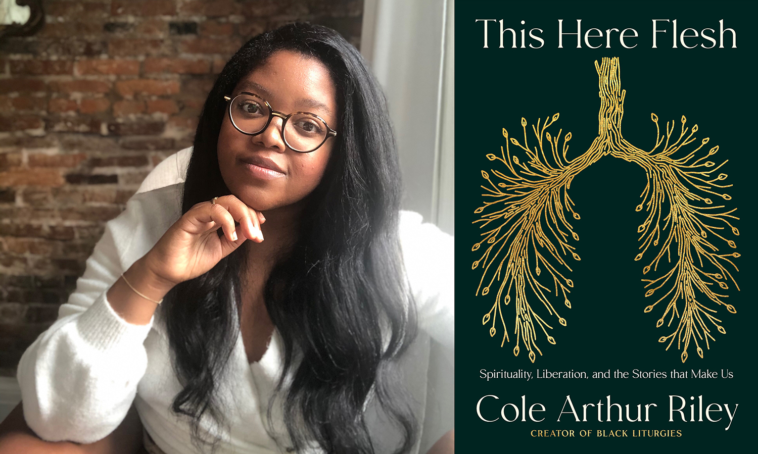 Author Cole Arthur Riley and her new book "This Here Flesh." Photo and cover courtesy of Riley