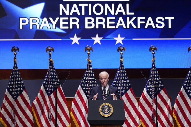 President Joe Biden speaks at the National Prayer Breakfast, Feb. 3, 2022, on Capitol Hill in Washington. (AP Photo/Patrick Semansky)