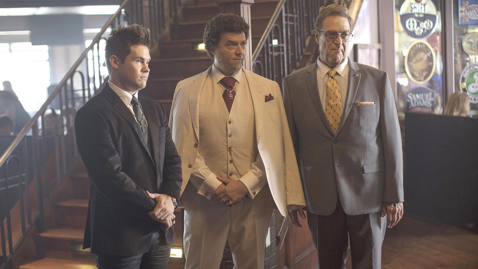 Actors Adam Devine, from left, Danny McBride and John Goodman on HBO's The Righteous Gemstones." Photo courtesy of HBO