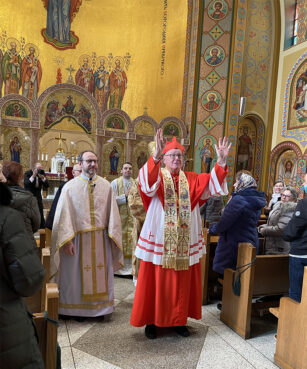 Roman Catholic Cardinal Timothy Dolan speaks at Saint George Ukrainian Catholic Church, Sunday, Feb. 27, 2022, in New York. RNS photo by Renée Roden