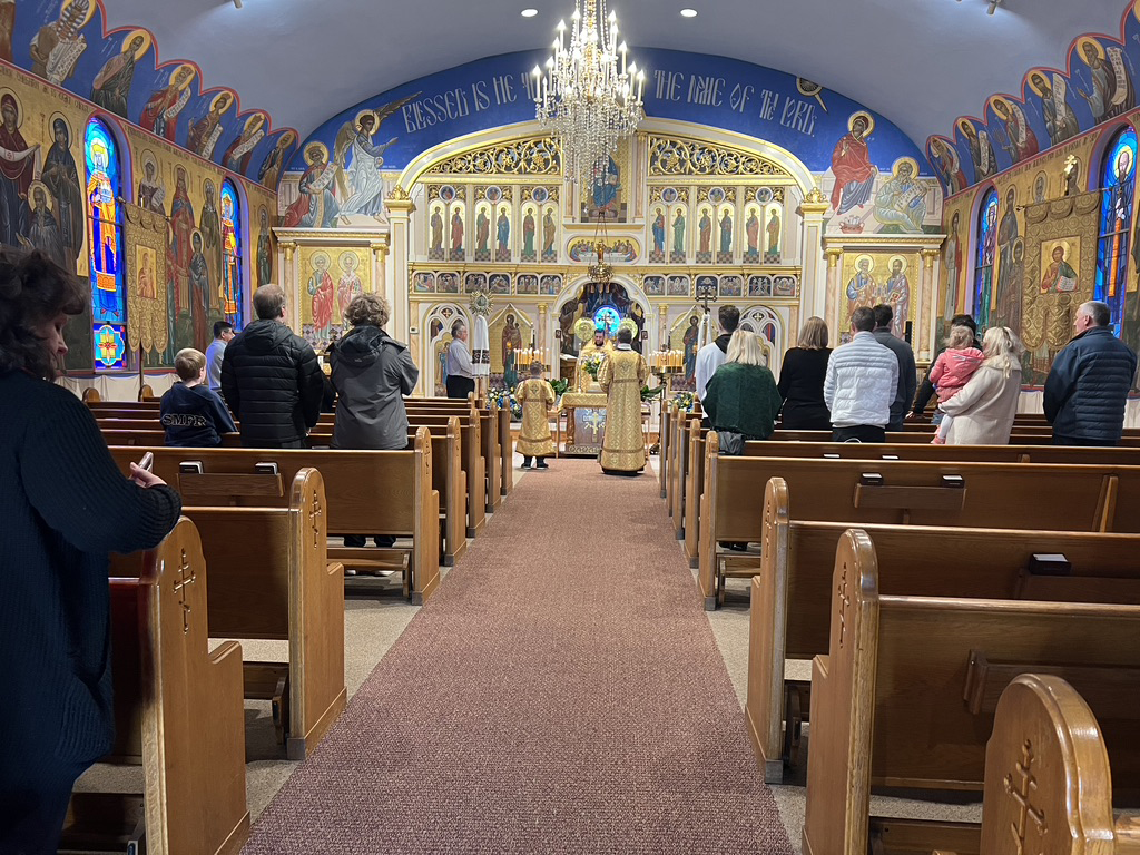 People attend St. Peter and St. Paul Ukrainian Orthodox Church, Sunday, Feb. 27, 2021, near Pittsburgh, Pennsylvania. RNS photo by Kathryn Post