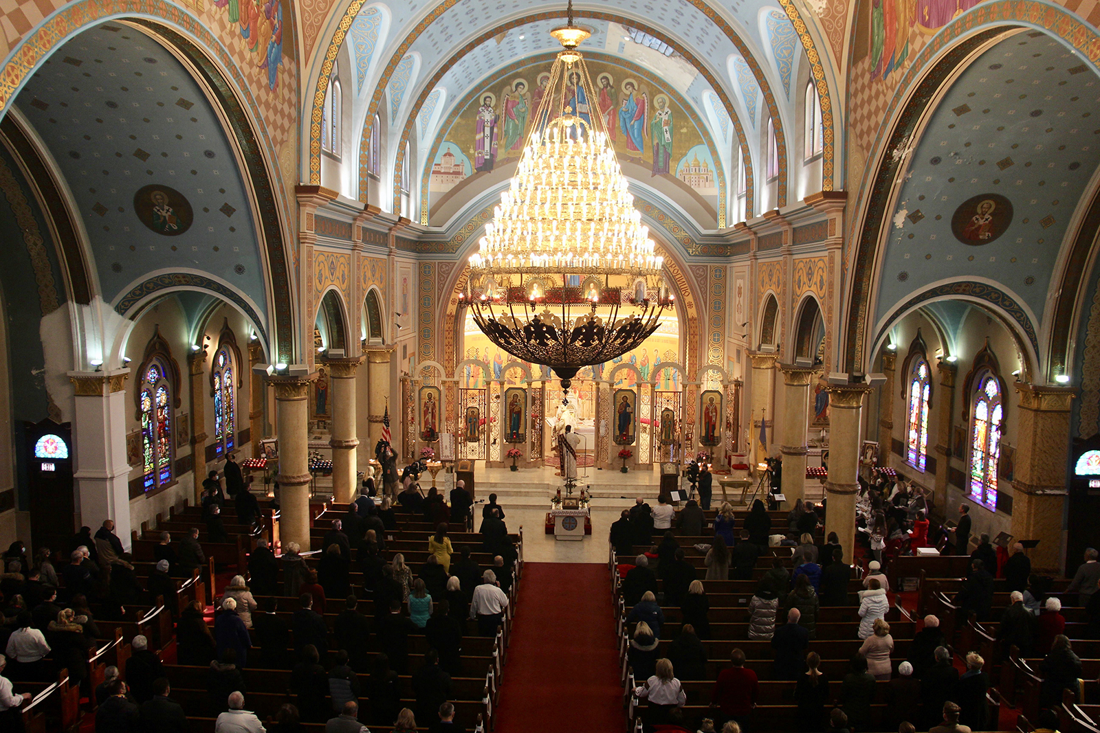 People attend St. Nicholas Ukrainian Catholic Cathedral, Sunday, Feb. 27, 2021, in Chicago. RNS photo by Emily McFarlan Miller