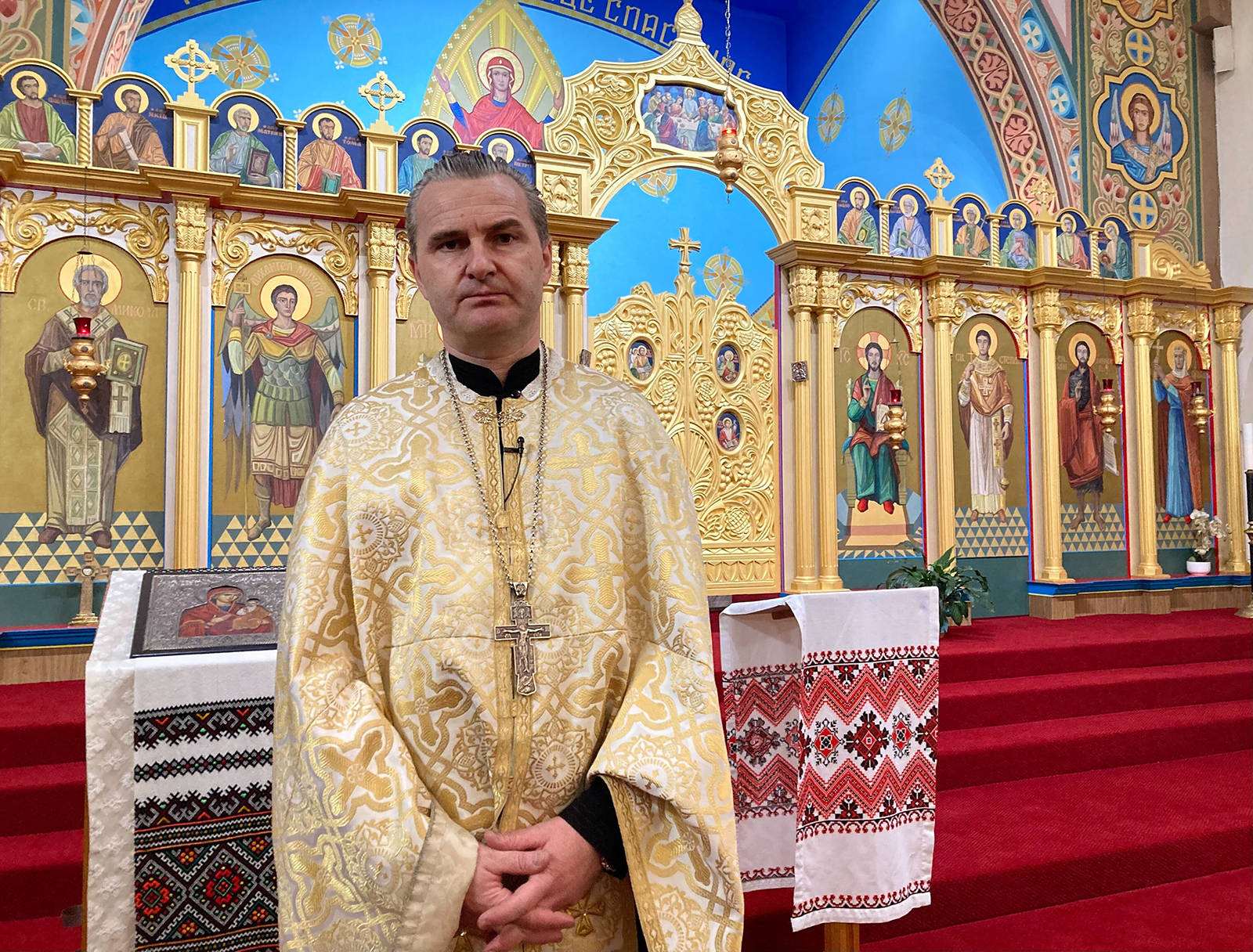 The Rev. Ihor Koshyk opened his Ukrainian Catholic Church, Nativity of the Blessed Virgin Mary, to offer support for Ukrainians in Los Angeles, Thursday, Feb. 24, 2022. RNS photo by Alejandra Molina