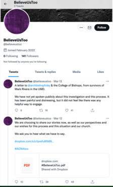 The Twitter page for BelieveUsToo. Screen grab