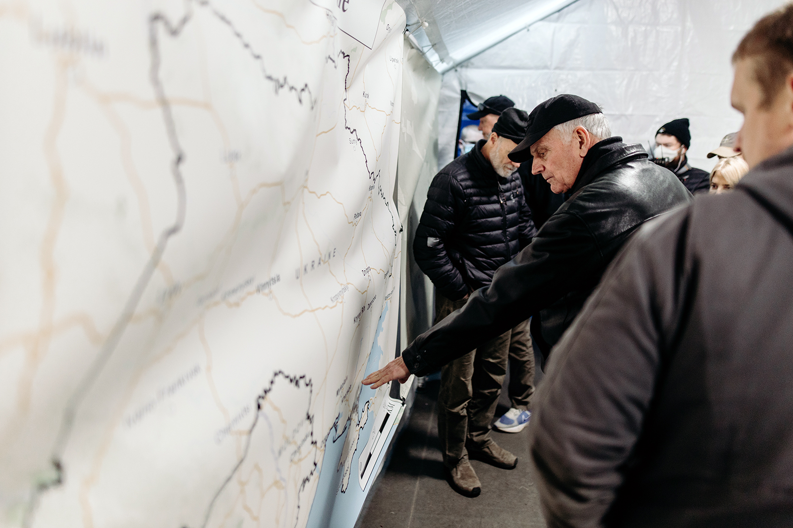 Franklin Graham looks at a map of Ukraine during a recent 2-day visit to Samaritan's Purse operations in Lviv, Ukraine. Photo courtesy of Samaritan's Purse