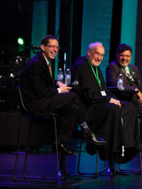 Rabbi Charlie Cytron-Walker, left, participates in the Global Faith Forum at Northwood Church in Keller, Texas, March 7, 2022. Photo courtesy of ALRC