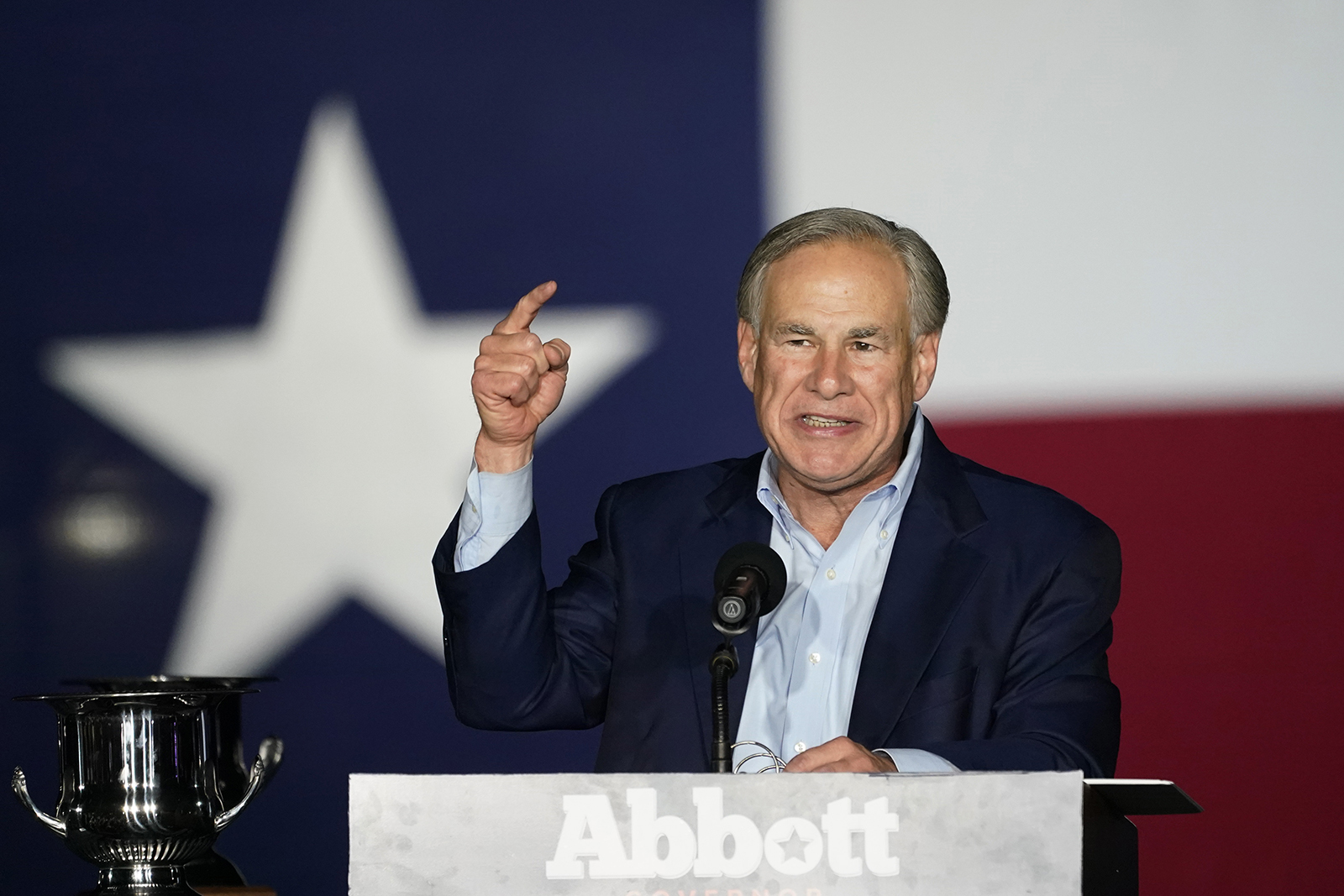 Texas Gov. Greg Abbott speaks during a primary night event March 1, 2022, in Corpus Christi, Texas. (AP Photo/Eric Gay)