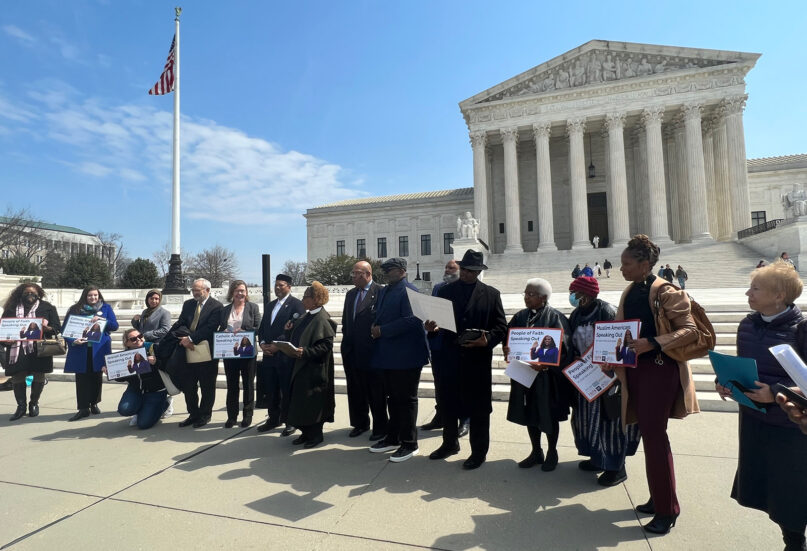 Faith leaders stand in front of the U.S. Supreme Court and declare their support for Judge Ketanji Brown Jackson, March 30, 2022, in Washington. Photo courtesy of Network