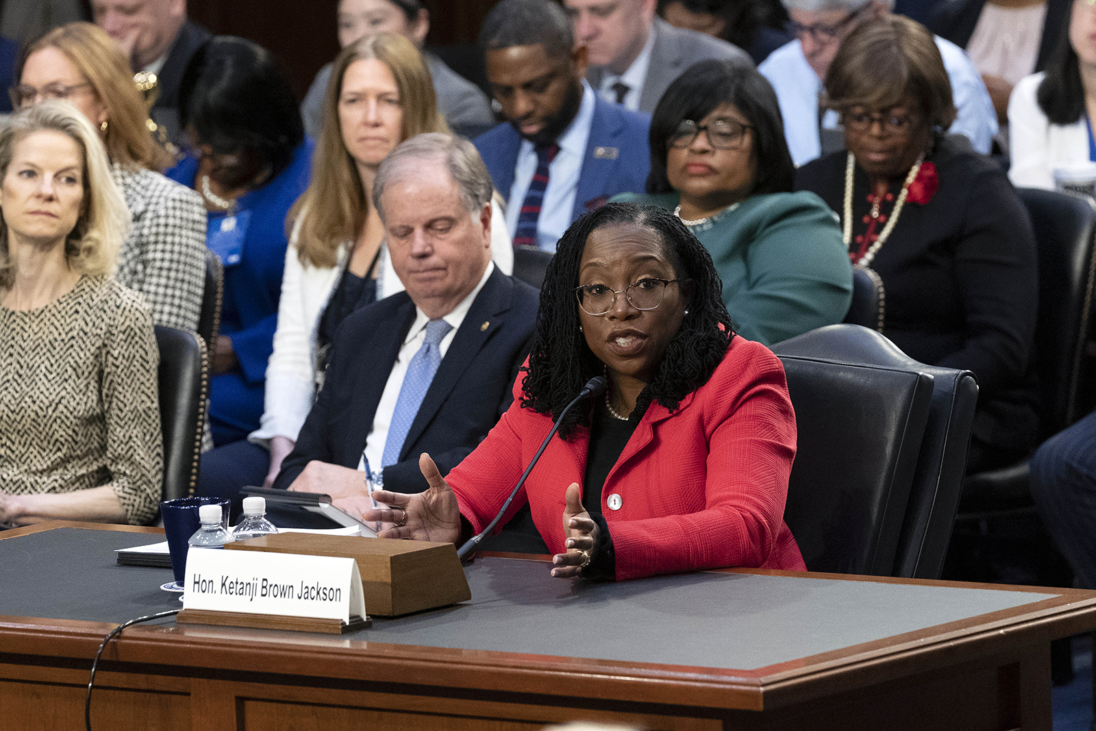 Supreme Court nominee Ketanji Brown Jackson speaks before the Senate Judiciary Committee as she attends the second day of her confirmation hearing, on Capitol Hill, Tuesday, March 22, 2022, in Washington. ( AP Photo/Jose Luis Magana)