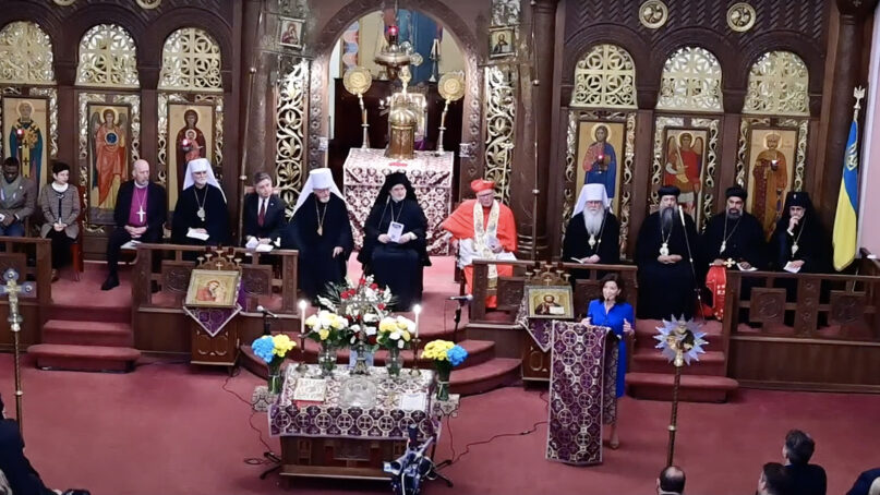 New York Gov. Kathy Hochul, bottom right, speaks during the “Intercessory Prayer Service for Ukraine