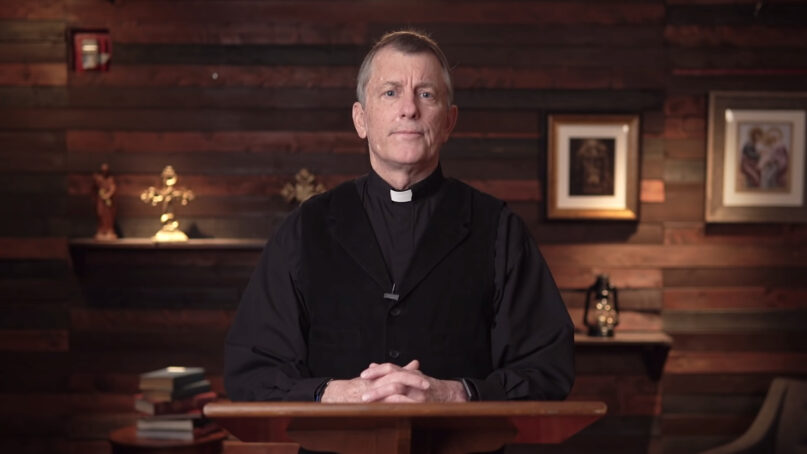 The Rev. Peter Williams of Holy Family Parish in Springfield, Vermont, speaks in a video from Jan. 2022. Video screen grab