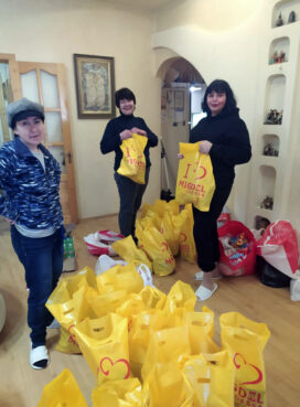 Local Jewish volunteers from JDC and the Midgal JCC bake and package hamantaschen for traditional holiday food baskets to be delivered to needy elderly and families in Odesa, Ukraine. Photo courtesy of JDC