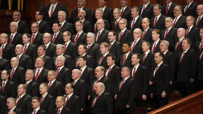 Members of The Tabernacle Choir at Temple Square sing during The Church of Jesus Christ of Latter-day Saints’ twice-annual church conference April 2, 2022, in Salt Lake City. (AP Photo/Rick Bowmer)
