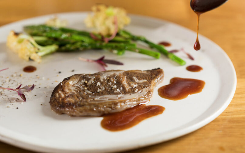 An Aleph Farms cell-based ribeye steak. Photo courtesy of Aleph Farms and the Technion-Israel Institute of Technology