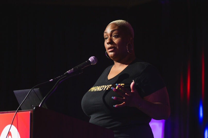 Mandisa Thomas speaks during the American Atheists’
2022 national convention in Atlanta, April 16, 2022. Photo by Josiah Mannion